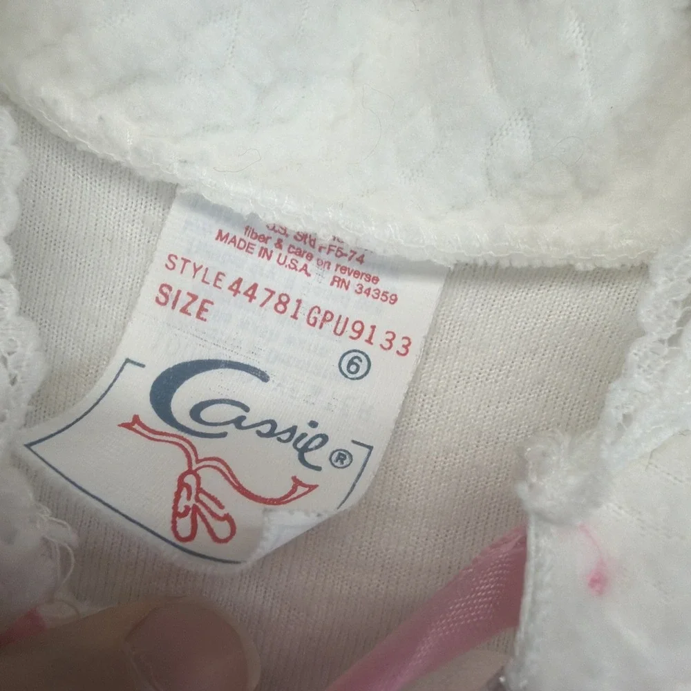 Vintage Cassie Girls 6 White Pink Ribbon Lace Long Sleeve Nightgown Prairie Gown